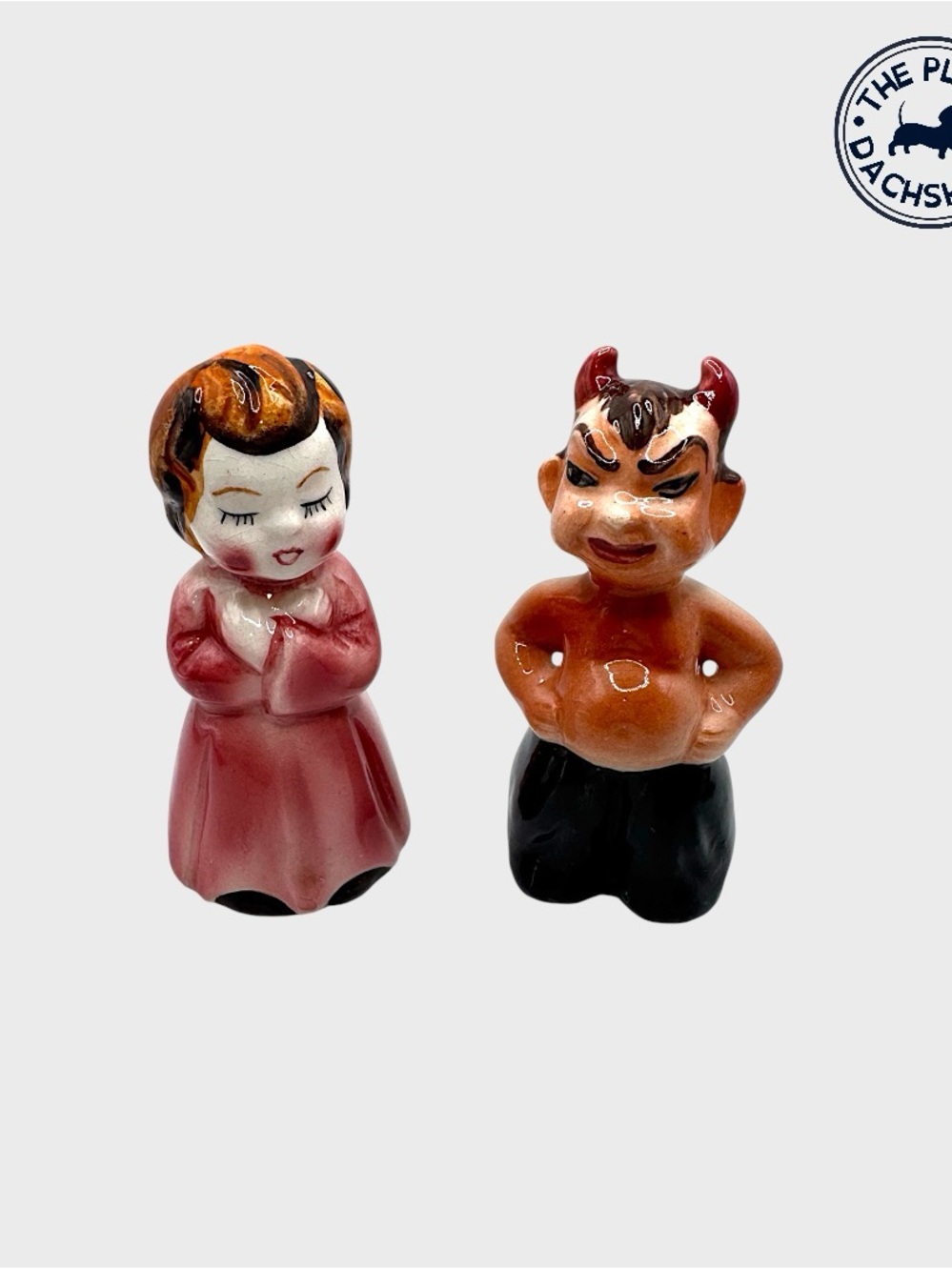 Vintage Ceramic Devil & Angel Salt and Pepper Shakers